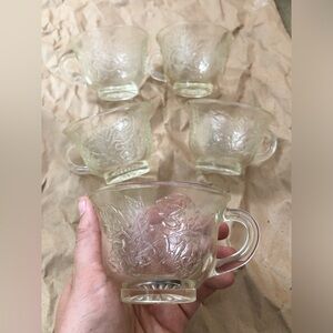 Punch Cup Indiana Glass Clear leaf harvest autumn pattern lot of 5 glasses